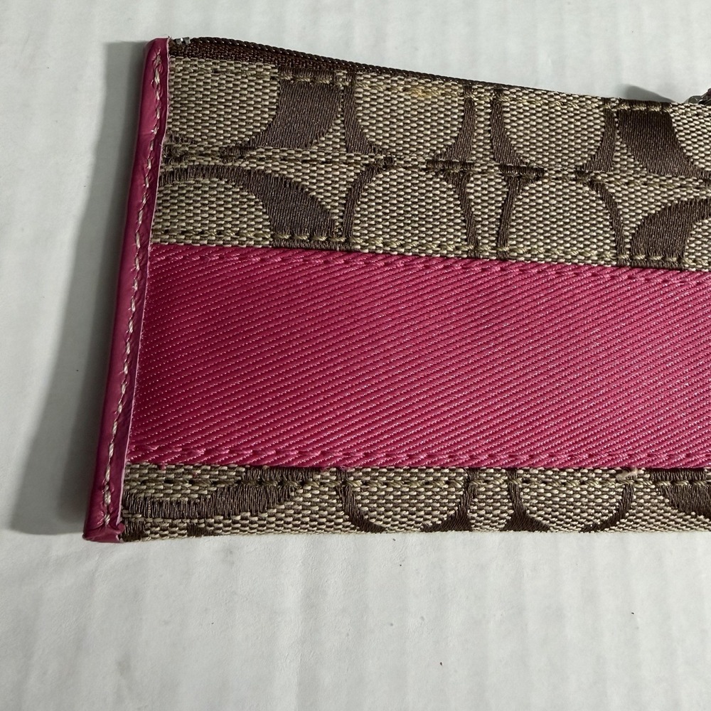 COACH Vintage Signature Mini Skinny Id Case Jacquard Leather Brown/Pink NEW - Picture 3 of 8